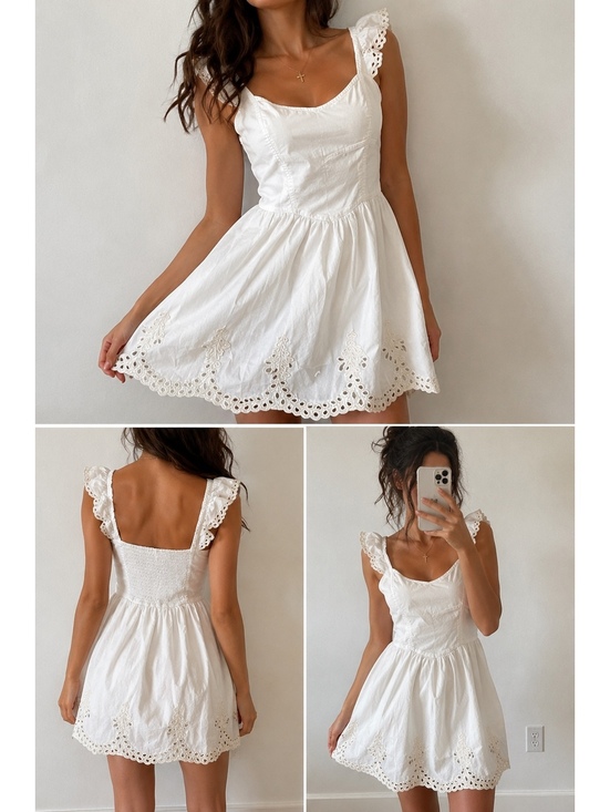 American Eagle Outfitters Dresses & Skirts - American Eagle White Eyelet Embroidered Mini Dress Women’s Large W Pockets